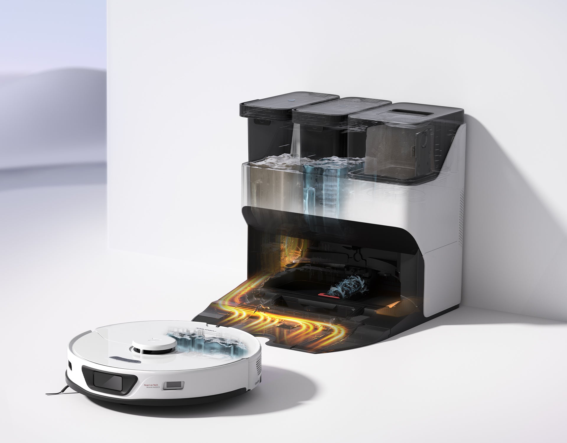 Les aspirateurs robots Roborock offrent une station d'accueil intelligente qui comprend le vidage automatique de la poussière, le lavage et le séchage de la serpillière, et le remplissage du réservoir d'eau. Les aspirateurs robots Roborock offrent une station d'accueil intelligente qui comprend le vidage automatique de la poussière, le lavage et le séchage de la serpillière, et le remplissage du réservoir d'eau.