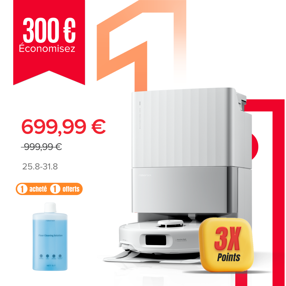 Roborock Qrevo Edge S5A Aspirateur Robot – Station de Lavage Automatique, Patins Rotatifs Relevables, Idéal pour Tapis