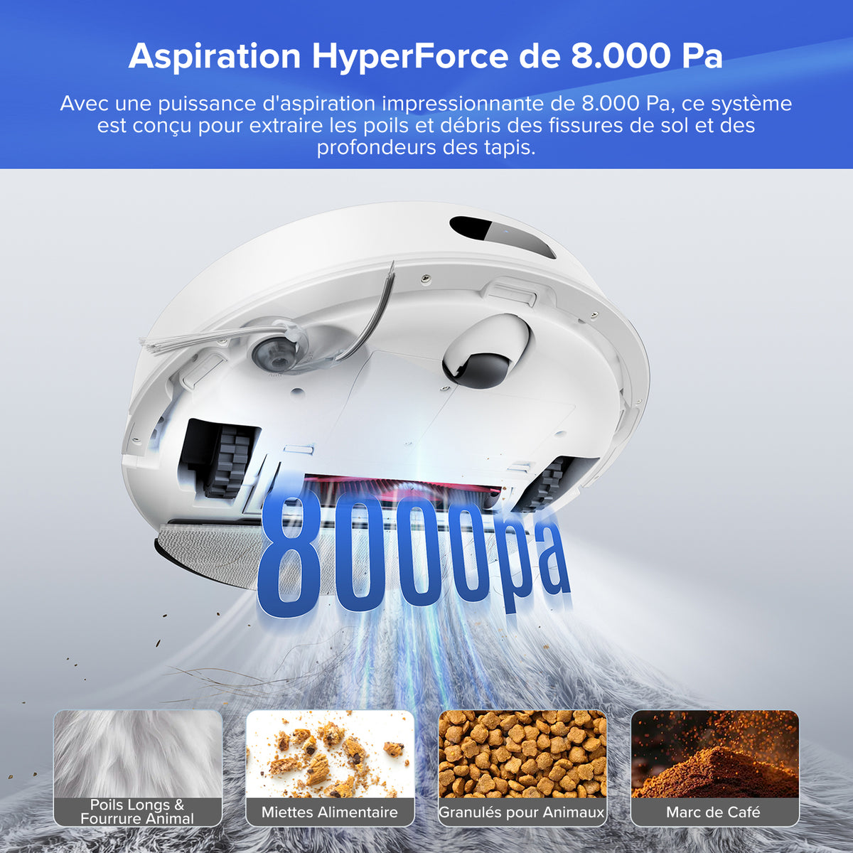 roborock Qrevo Curv Robot Aspirateur, Aaspiration de 18 500Pa, Dual Anti-Tangle System