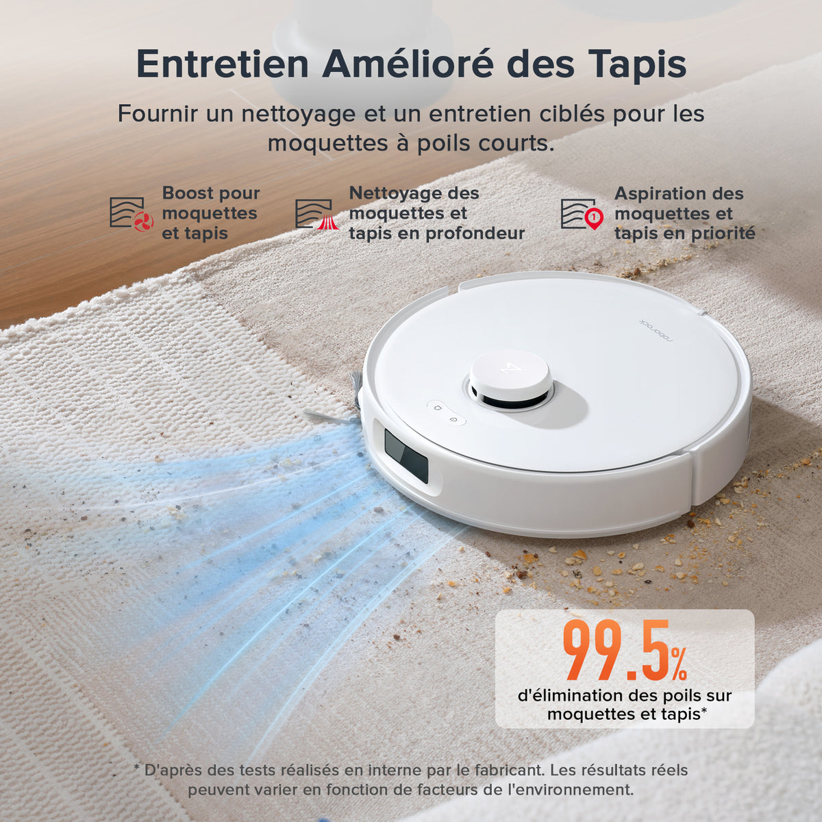 Aspirateur Robot 3-en-1 – Aspire, Lave Et Nettoie Poils Animaux, 100 Min Autonomie, Ultra-Fin Et Silencieux