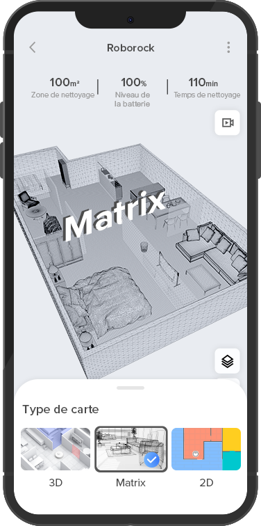 Navigation du Roborock S7 MaxV avec une carte 3D ou une carte matricielle pour nettoyer